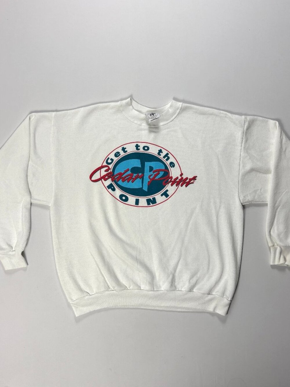 Vintage Cedar Point Crewneck Sweatshirt White Sz L/XL USA Roller Coaster Park
